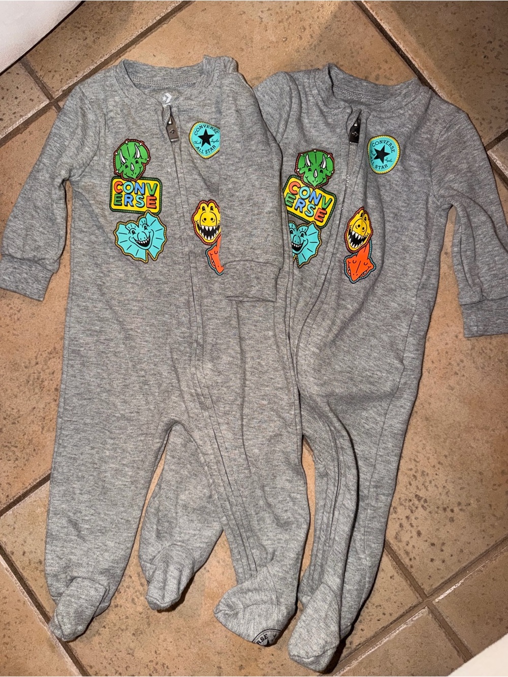 Converse Gray Footed One-Piece Pajamas with Bright Patch Graphics 2 PACK
